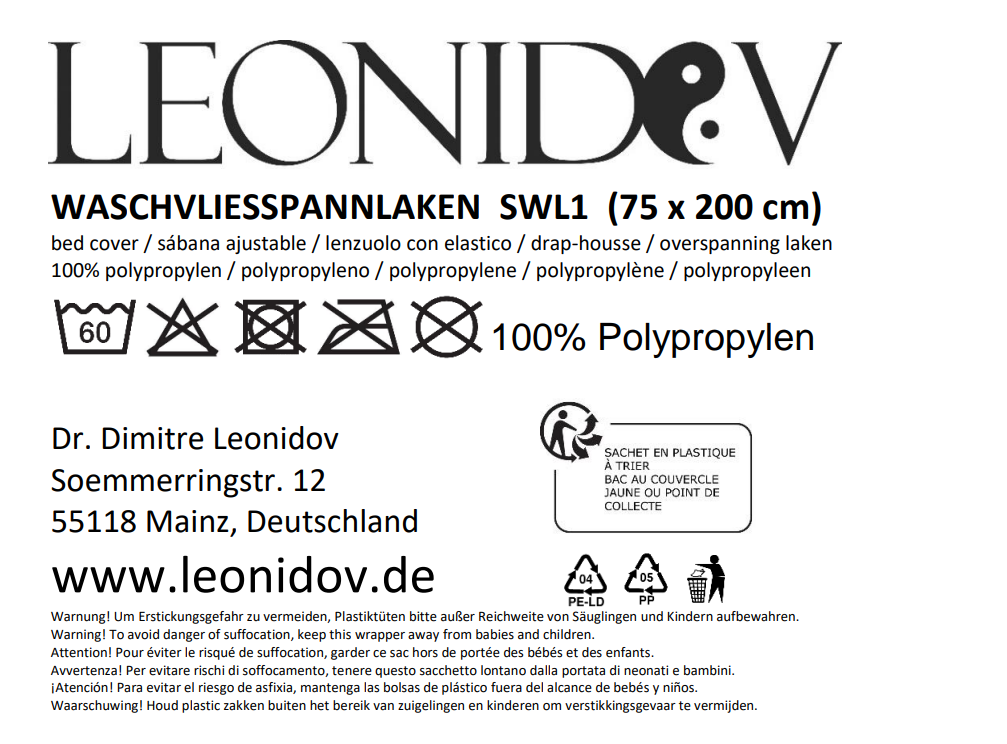 Overspanning niet geweven wasbare (200 keer) lakens SWL1 - 75x200 cm